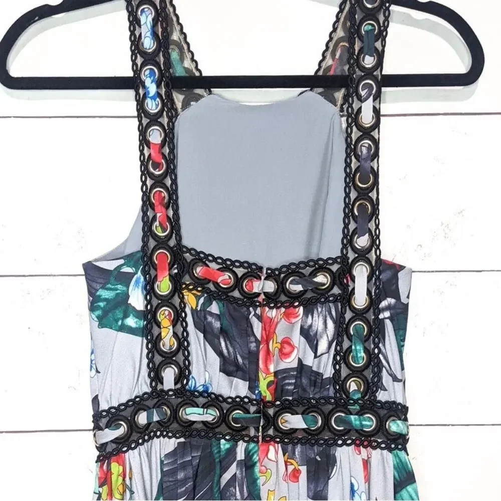 Badgley Mischka Floral Grommet Maxi Cocktail Party Dress - Sz 4 - Picture 6 of 7
